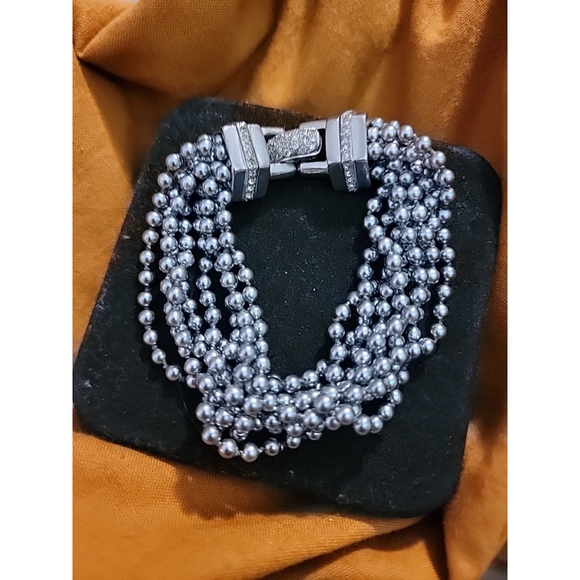 Bijoux Jewelry - Vogue Bijoux Vintage Signed 8 Strand Beaded Bracelet Pave Rhinestone